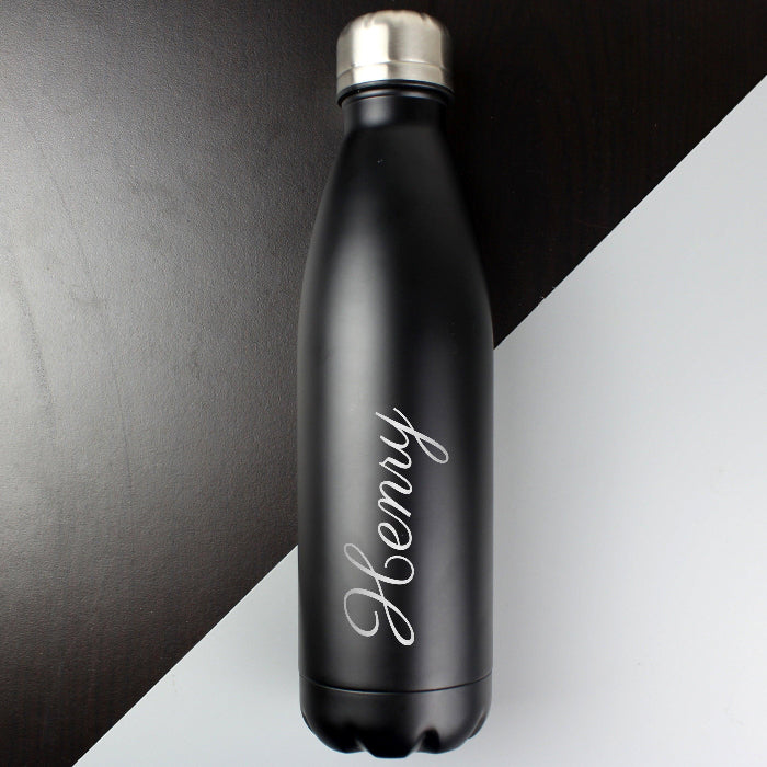 Personalised Black Stainless Steel Insulated Drinks Bottle With Name