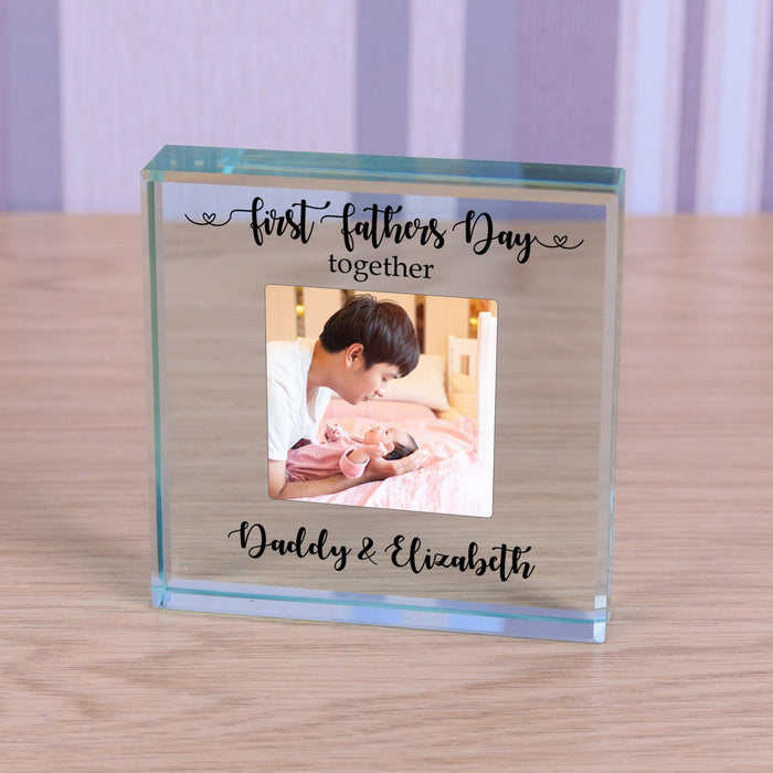 Personalised First Fathers Day Together Photo Glass Token