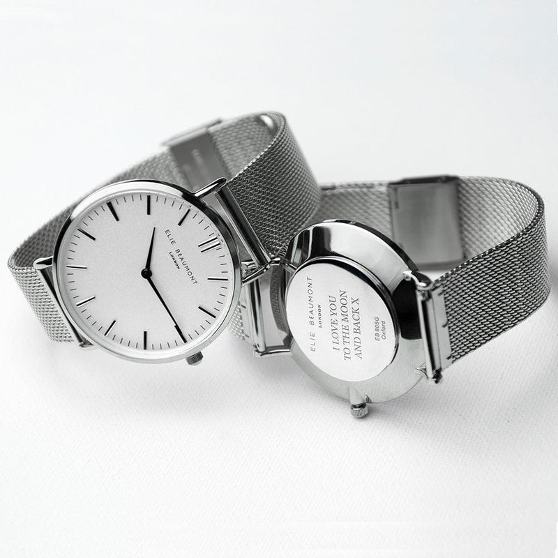 Elie Beaumont Personalised Ladies Metallic Mesh Strapped Watch With White Dial