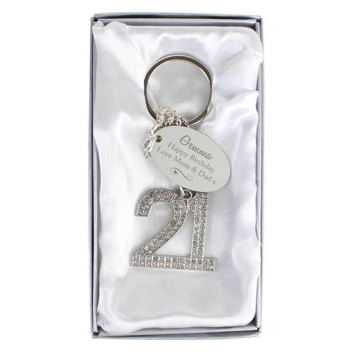 Personalised Swirls & Hearts Diamante 21st Birthday Keyring