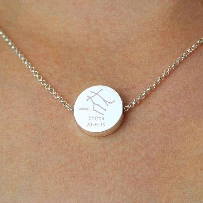Personalised Gemini Zodiac Star Sign Silver Tone Necklace (May 21st - June 20th) - Myhappymoments.co.uk