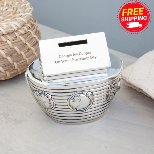 Personalised Silver Plated Noah’s Ark Money Box - Free Delivery