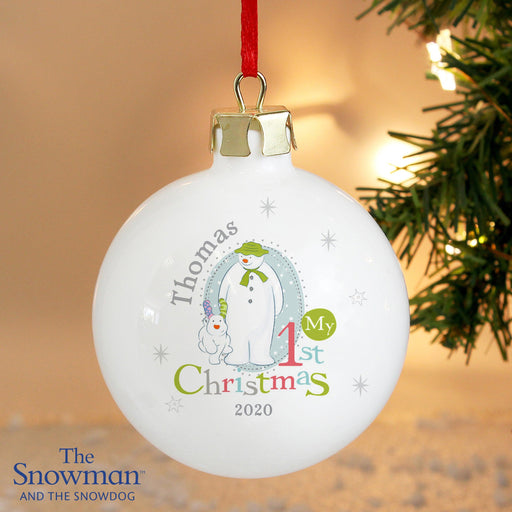 Personalised The Snowman and the Snowdog My 1st Christmas Bauble - Myhappymoments.co.uk