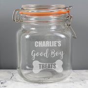 Personalised Good Boy Pet Treats Glass Kilner Jar
