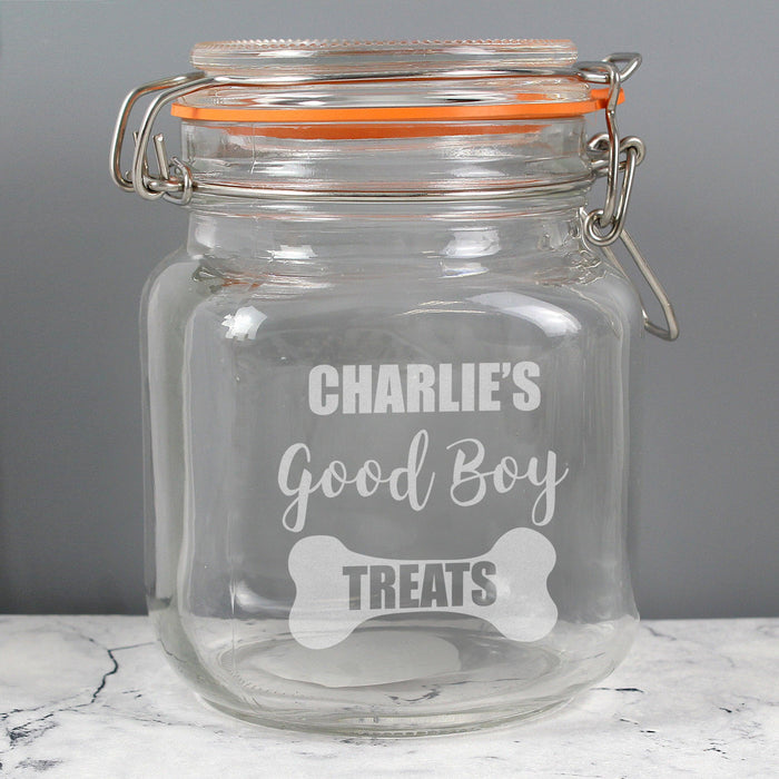 Personalised Good Boy Pet Treats Glass Kilner Jar