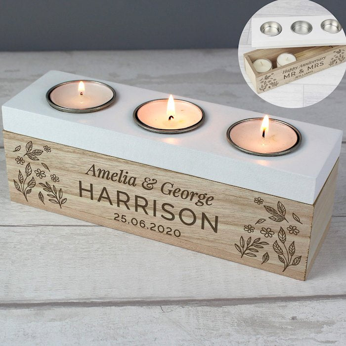 Personalised Floral Triple Tea Light Box
