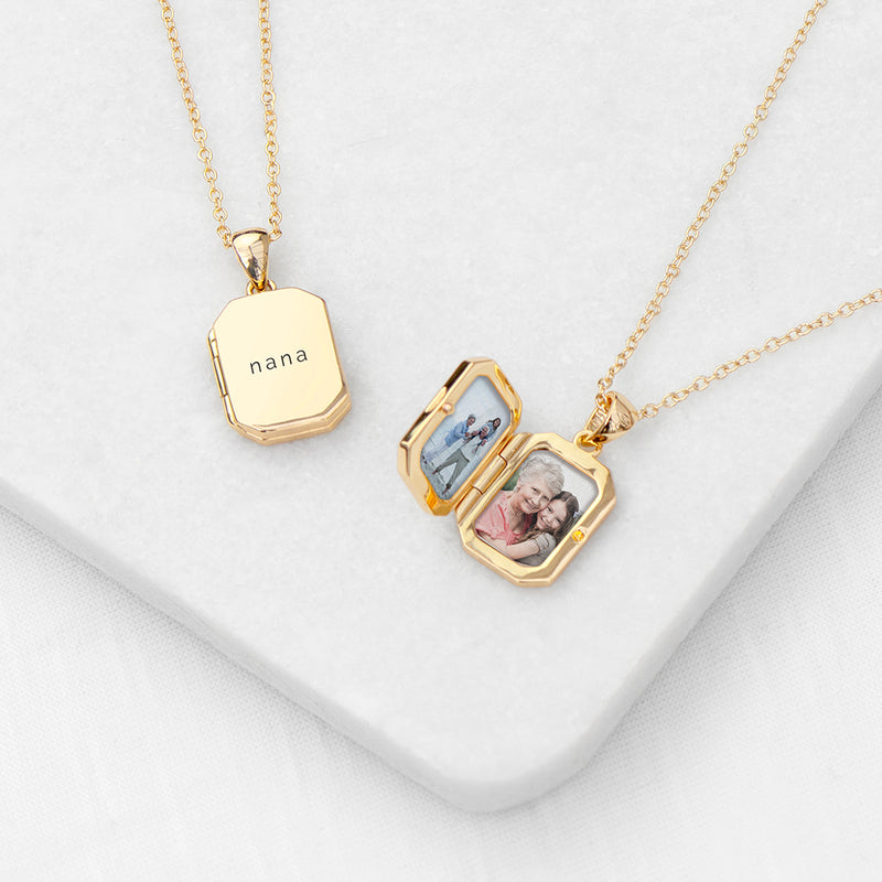 Personalised Rectangular Photo Locket Necklace - Gold Plated