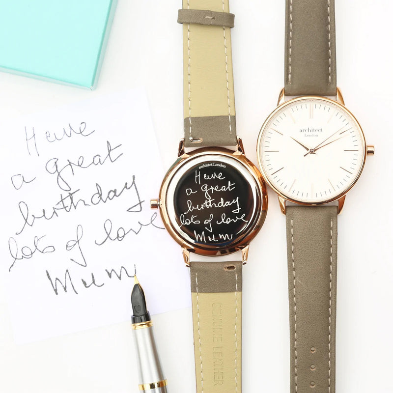 Handwriting Engraving Ladies Architect Blanc Watch With Light Grey Strap