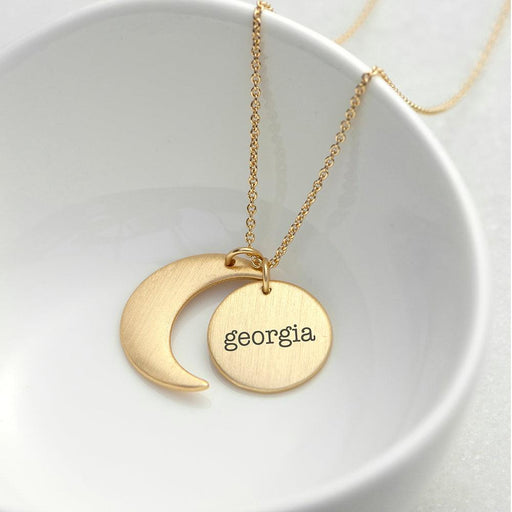 Personalised Matt Gold Moon and Sun Necklace