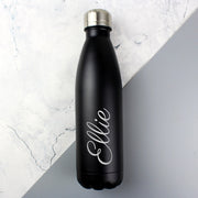 Personalised Black Stainless Steel Insulated Drinks Bottle With Name