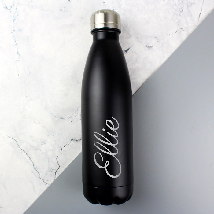 Personalised Black Stainless Steel Insulated Drinks Bottle With Name
