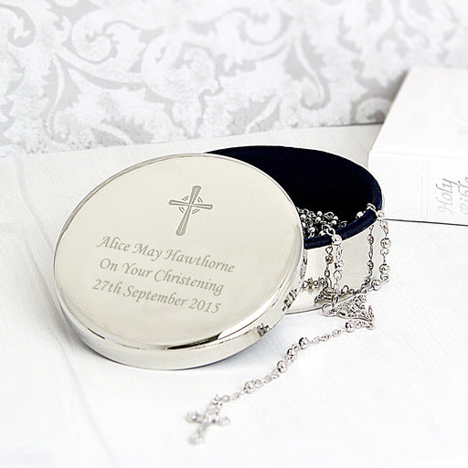 Personalised Rosary Beads and Cross Round Trinket Box - Myhappymoments.co.uk