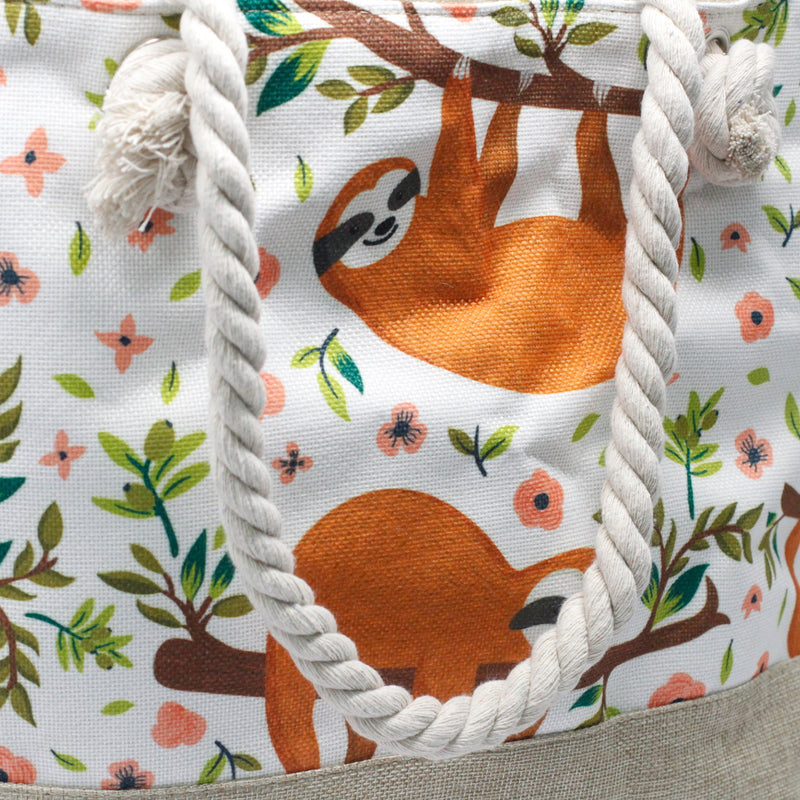 Sloths Design Beach Rope Handle Tote Bag