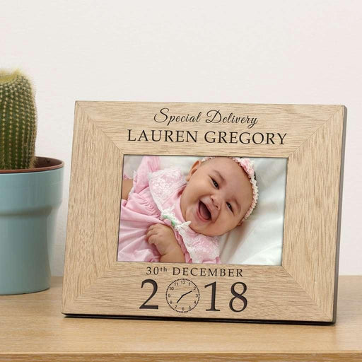 Special Delivery New Baby Personalised Wooden Photo Frame 6x4 - Myhappymoments.co.uk