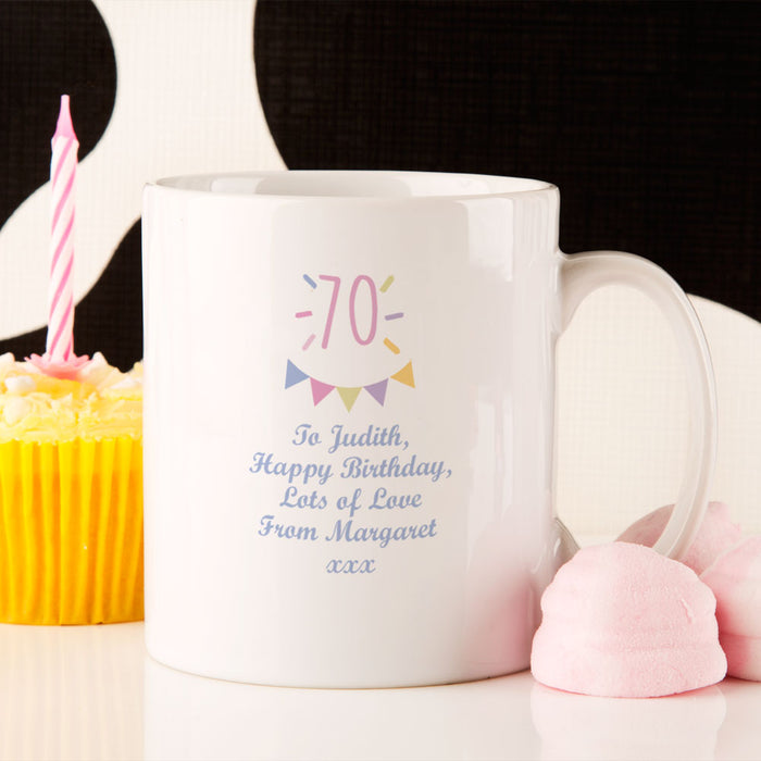 Personalised 70th Birthday Bunting Mug For Her - Myhappymoments.co.uk