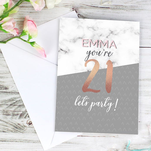 Personalised Marble and Rose Gold Birthday Age Card from Pukkagifts.uk