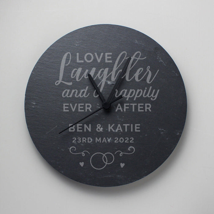 Personalised Love Laughter Slate Clock - Wedding Gift