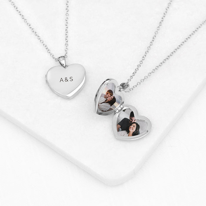 Personalised Heart Photo Locket Necklace - Silver Plated