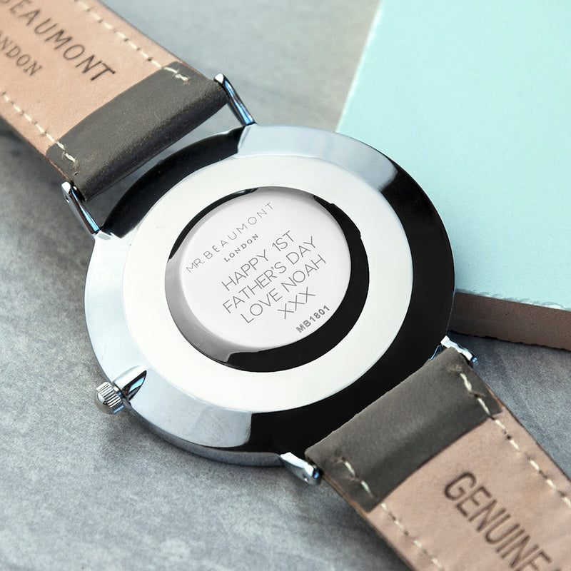 Mr Beaumont Men's Personalised Leather Watch In Ash