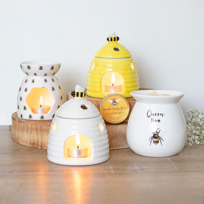 Cheerful All-Over Bee Print White Oil Burner