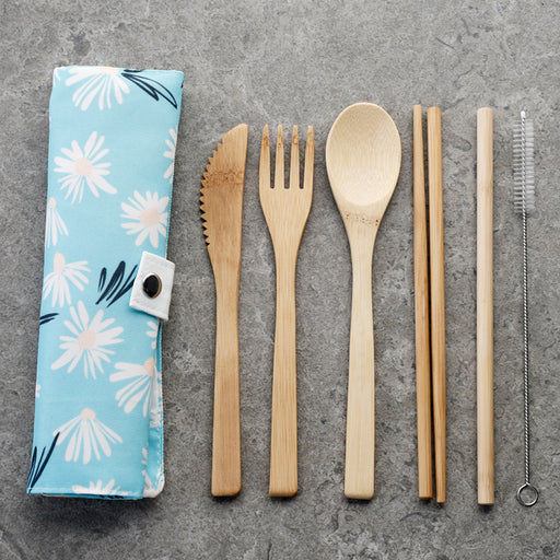 Daisy Lane 100% Natural Bamboo Cutlery 6 Piece Set in Canvas Holder