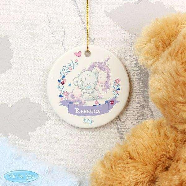 Personalised Tiny Tatty Teddy Unicorn Round Hanging Decoration - Myhappymoments.co.uk
