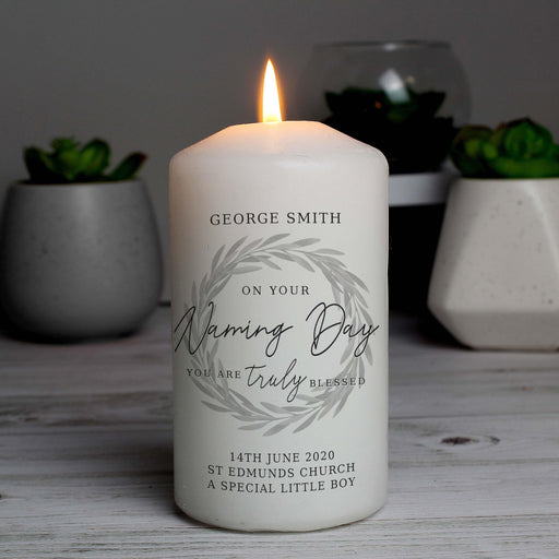 Personalised 'Truly Blessed' Naming Day Pillar Candle