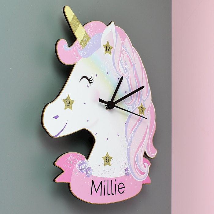Personalised Unicorn Shape Wooden Clock