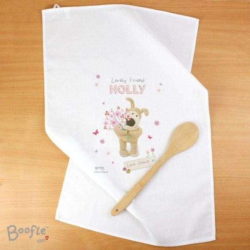 Personalised Boofle Flowers Tea Towel - Myhappymoments.co.uk