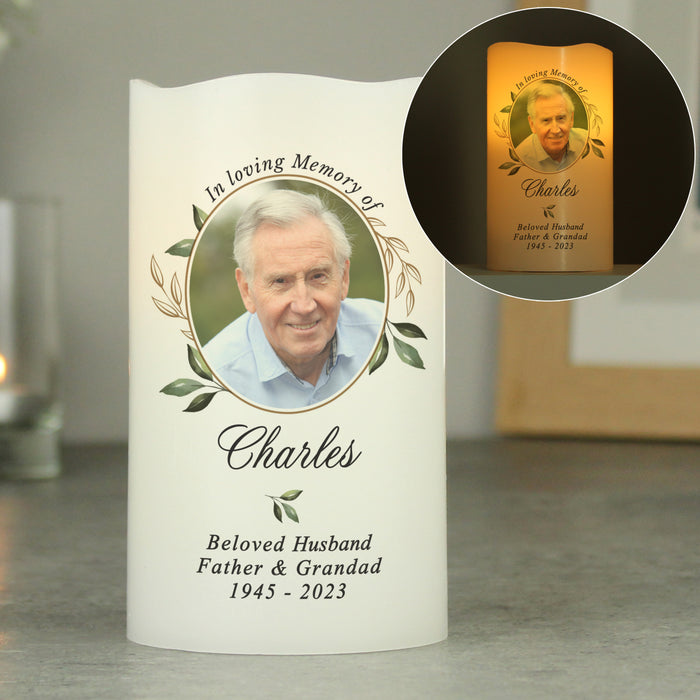 Personalised In Loving Memory Memorial Photo Upload LED Candle