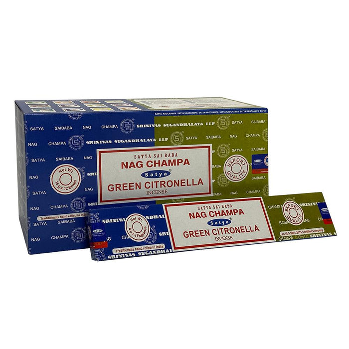 12 Pack of Combo Satya Incense Sticks - Nag Champa Green Citronella
