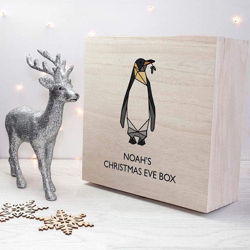 Personalised Geometric Penguin Christmas Eve Box