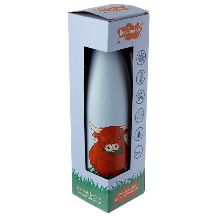 Highland Coo Cow Insulated Drinks Bottle 500ml