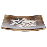 Mango Wood Square Carved Geometric Ashcatcher Incense Sticks Burner
