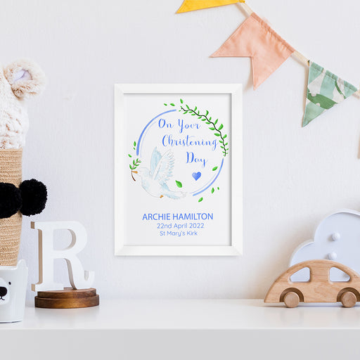 Personalised On Your Christening Day Dove White Framed Print