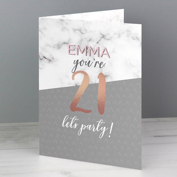 Personalised Marble and Rose Gold Birthday Age Card from Pukkagifts.uk