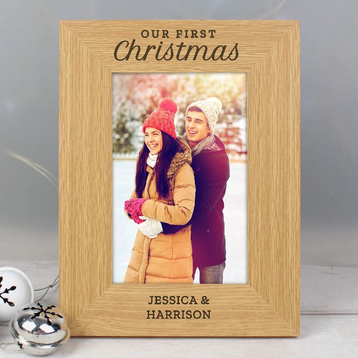 Personalised Our First Christmas Oak Finish Photo Frame - 6x4
