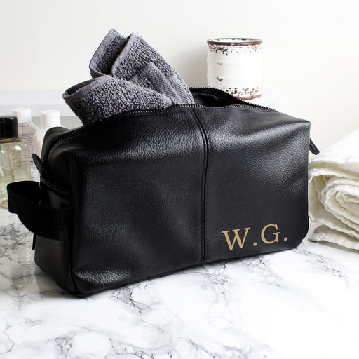 Personalised Luxury Initials Black leatherette Men’s Wash Bag