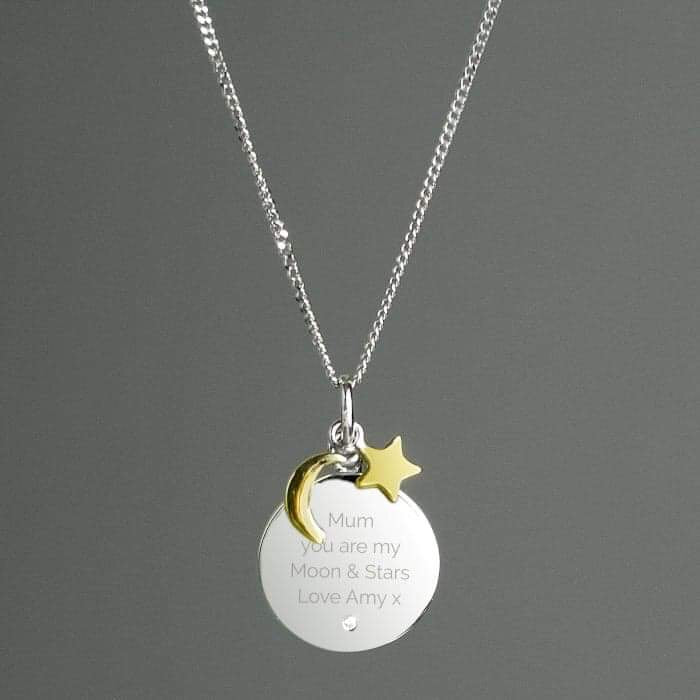 Personalised Moon & Stars Sterling Silver Necklace - Myhappymoments.co.uk