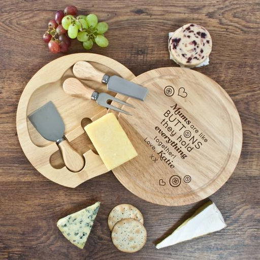 Personalised 'Mums Are Like Buttons' Round Cheese Board