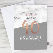 Personalised Marble and Rose Gold Birthday Age Card from Pukkagifts.uk