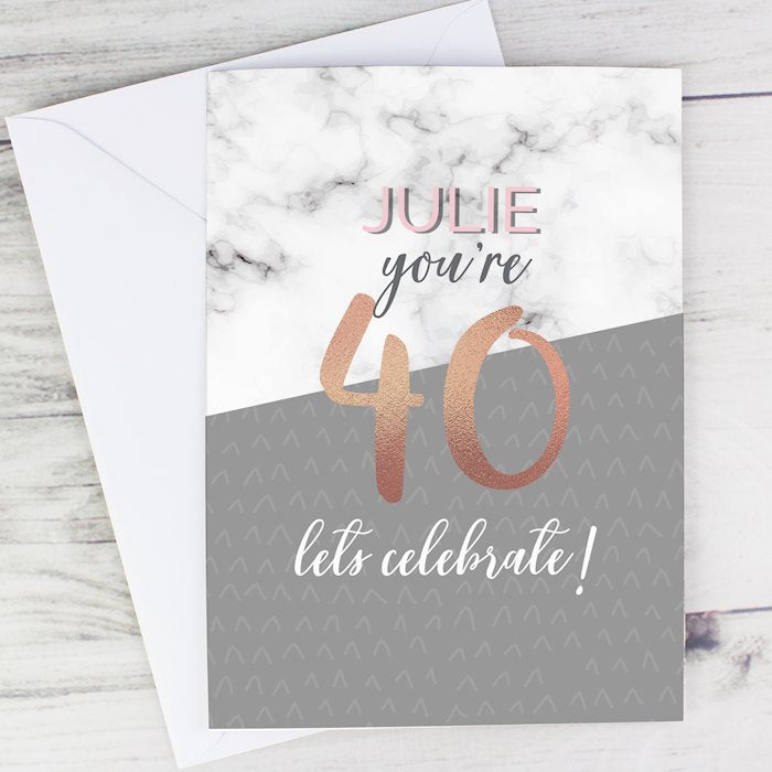Personalised Marble and Rose Gold Birthday Age Card from Pukkagifts.uk