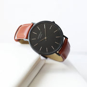 Handwriting Engraving Men's Minimalist Watch With Walnut Strap