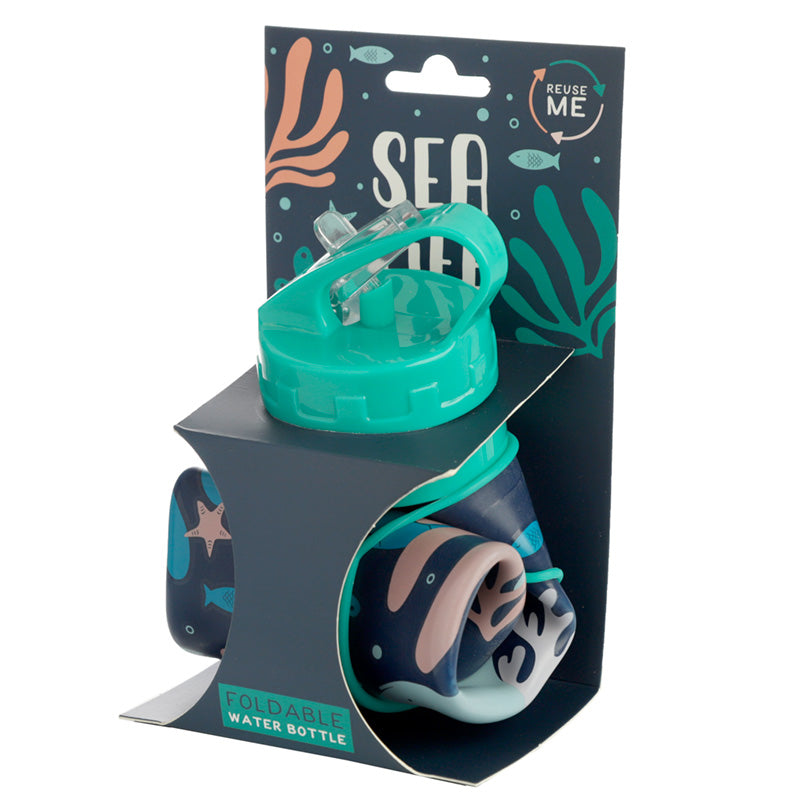 Eco Fish Reusable Foldable Silicone Flip Straw Water Bottle 600ml