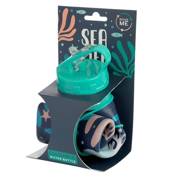 Eco Fish Reusable Foldable Silicone Flip Straw Water Bottle 600ml