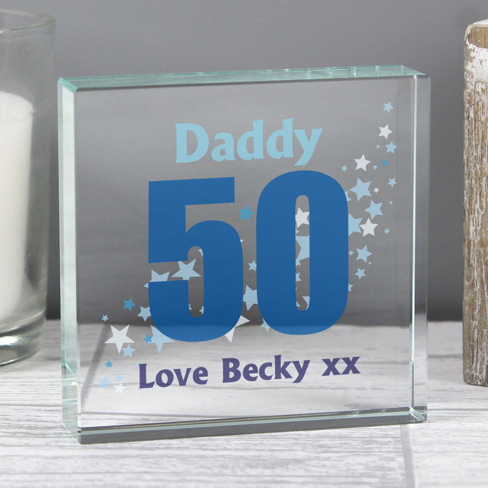 Personalised Stars Birthday Age Crystal Glass Token Large