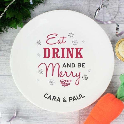 Personalised Eat Drink and Be Merry Christmas Plate - Myhappymoments.co.uk