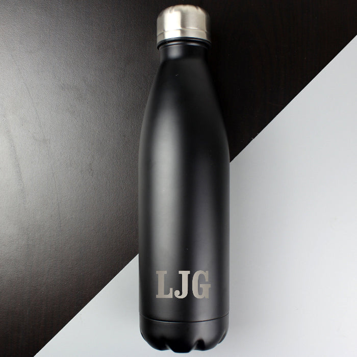 Personalised Black Stainless Steel Insulated Drinks Bottle - Initials