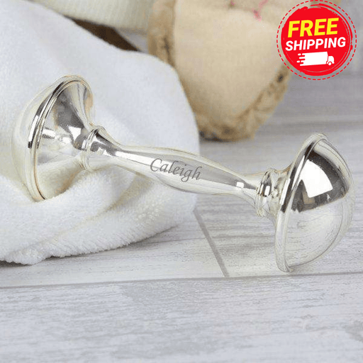 Personalised Silver Baby Rattle