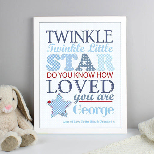 Personalised Twinkle Twinkle Little Star Blue White Framed Print